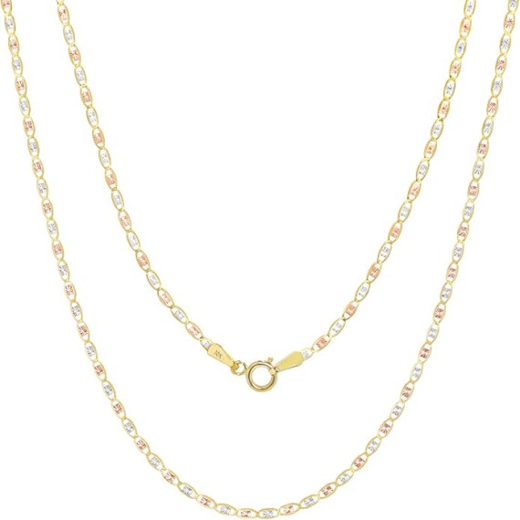 10k Three Tone Yellow Rose White Gold 1.5mm Valentin Link Anchor Chain Pendant Necklace, Womens 16" 18" 20" 22" 24"