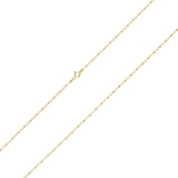 10k Three Tone Yellow Rose White Gold 1.5mm Valentin Link Anchor Chain Pendant Necklace, Womens 16" 18" 20" 22" 24"