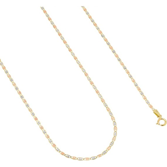10k Three Tone Yellow Rose White Gold 1.5mm Valentin Link Anchor Chain Pendant Necklace, Womens 16" 18" 20" 22" 24"