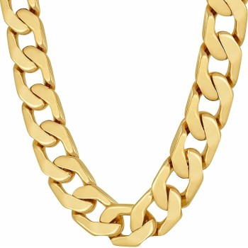 11.5mm Flat Cuban Link Chain Necklace for Men 24k Real Gold Plated