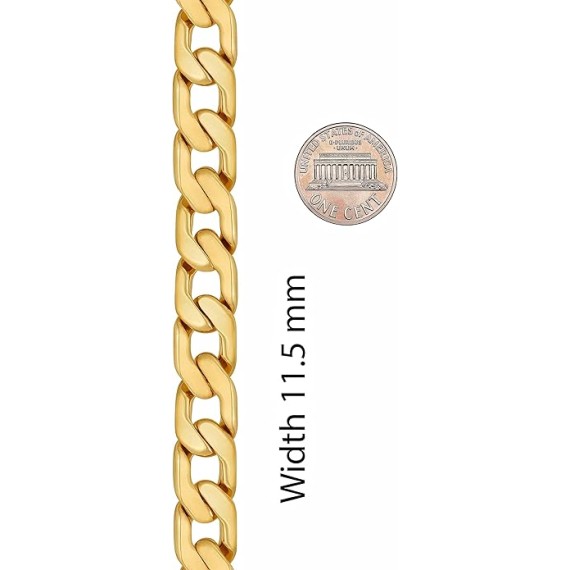 11.5mm Flat Cuban Link Chain Necklace for Men 24k Real Gold Plated