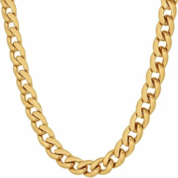 7mm Polished Cuban Link Chain Necklace for Women & Men 24k Gold Plated