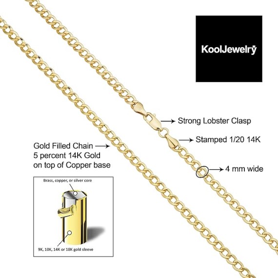 Solid 14k Yellow Gold Filled Miami Cuban Curb Chain Necklace for Men and Women (3.2 mm, 4 mm, 5 mm, 6 mm, 7.4 mm or 9 mm)