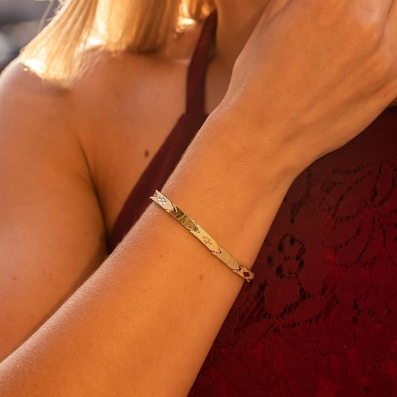 Polished Arrow Bar Link Bracelets for Women and Men 24k Gold Plated