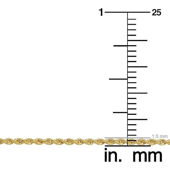 10k Yellow Gold Rope Chain Necklace For Men And Women (choose from 1.5mm, 1.8mm, 2.6mm, 3.2mm, 3.8mm or 4.8mm. size from 16 until 30 inches long)