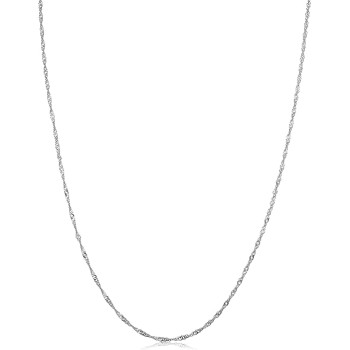 10k White Gold Singapore Chain Necklace For Women - Real Gold (choose from 0.7mm, 1mm, 1.4mm, 1.7mm width - sizes from 14 to 30 inches long)