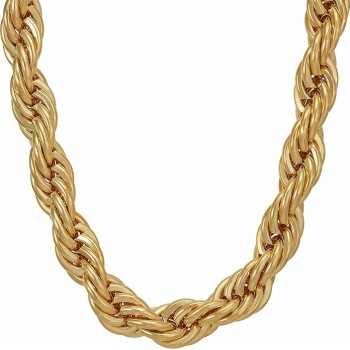 9mm Rope Chain Necklace 24k Real Gold Plated for Women and Men