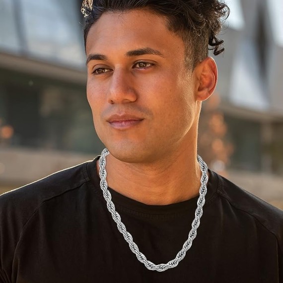 9mm Rope Chain Necklace 24k Real Gold Plated for Women and Men