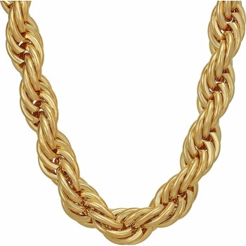 10mm Rope Chain Necklace 24k Real Gold Plated for Women and Men