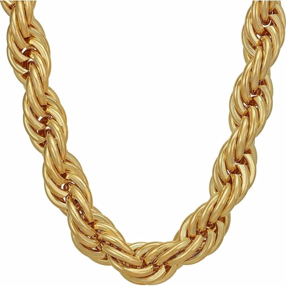 10mm Rope Chain Necklace 24k Real Gold Plated for Women and Men