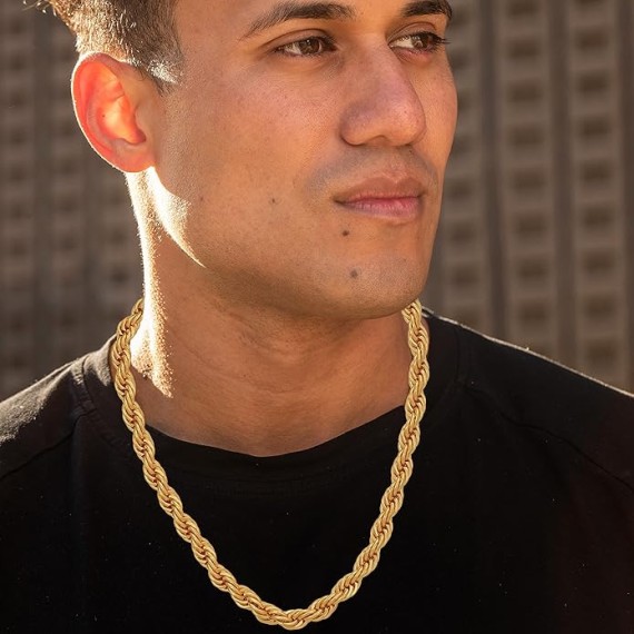 10mm Rope Chain Necklace 24k Real Gold Plated for Women and Men