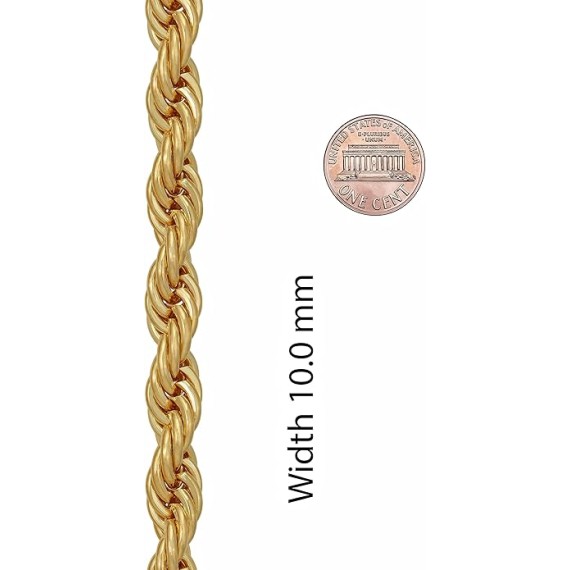 10mm Rope Chain Necklace 24k Real Gold Plated for Women and Men