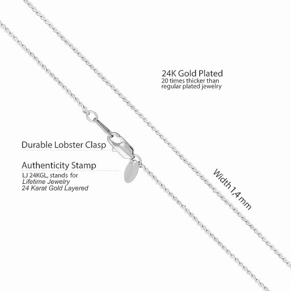 1.4mm Serpentine Chain Necklace for Women & Men 24k Gold Plated