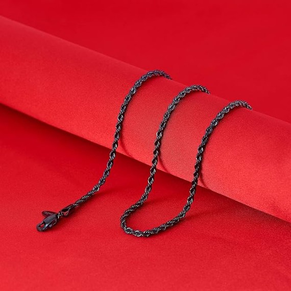 3mm Rope Chain for Men & Women Diamond Cut Necklaces for Women & Men Necklace 14 to 36 Inch Black | Gunmetal | Stainless Steel