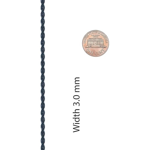 3mm Rope Chain for Men & Women Diamond Cut Necklaces for Women & Men Necklace 14 to 36 Inch Black | Gunmetal | Stainless Steel