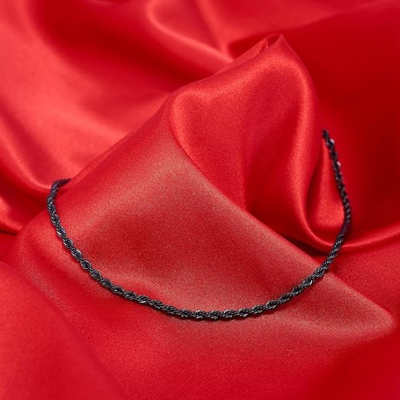 3mm Rope Chain for Men & Women Diamond Cut Necklaces for Women & Men Necklace 14 to 36 Inch Black | Gunmetal | Stainless Steel
