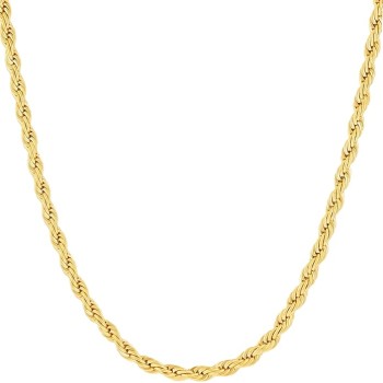 24k Real Gold Plated 3mm Gold Rope Chain for Men & Women Diamond Cut Gold Chain Necklace Women & Necklace for Men 14 to 36 Inch