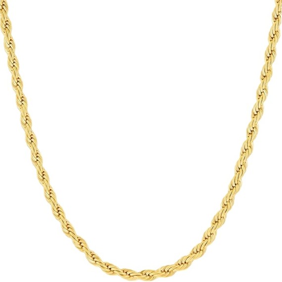 24k Real Gold Plated 3mm Gold Rope Chain for Men & Women Diamond Cut Gold Chain Necklace Women & Necklace for Men 14 to 36 Inch