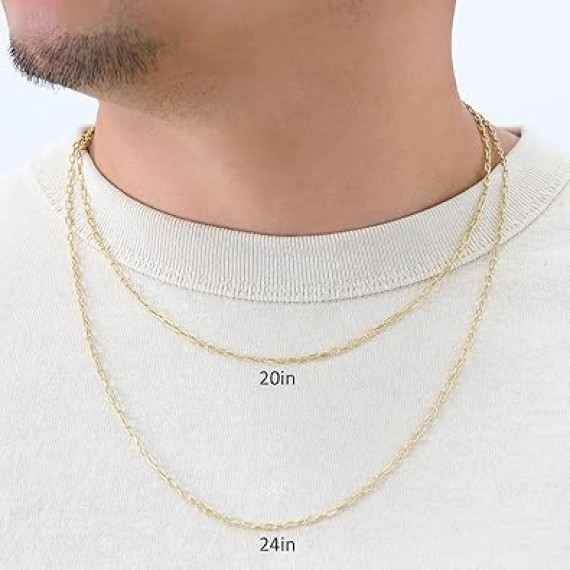 10K Real Yellow Gold Paperclip Chain Elongated Cable Link Necklace 16"-24" (2mm-7mm) Italian Jewelry for Men & Women
