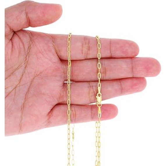10K Real Yellow Gold Paperclip Chain Elongated Cable Link Necklace 16"-24" (2mm-7mm) Italian Jewelry for Men & Women
