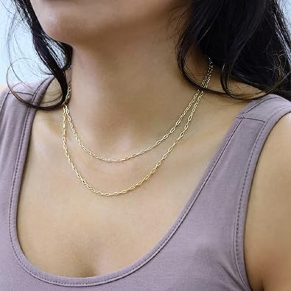10K Real Yellow Gold Paperclip Chain Elongated Cable Link Necklace 16"-24" (2mm-7mm) Italian Jewelry for Men & Women