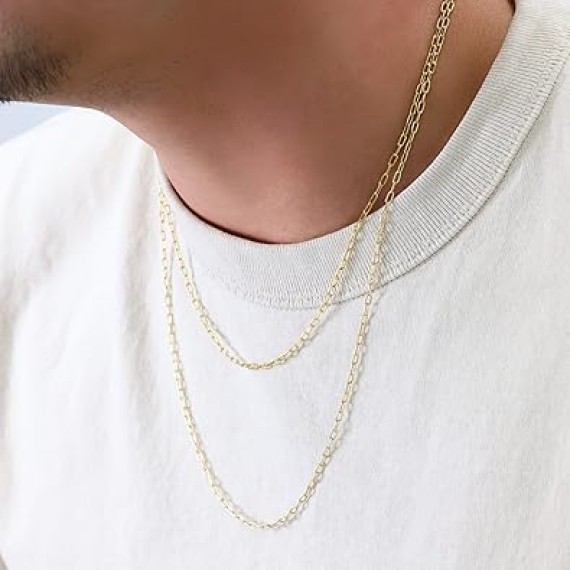 10K Real Yellow Gold Paperclip Chain Elongated Cable Link Necklace 16"-24" (2mm-7mm) Italian Jewelry for Men & Women