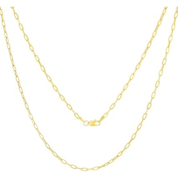 10K Real Yellow Gold Paperclip Chain Elongated Cable Link Necklace 16"-24" (2mm-7mm) Italian Jewelry for Men & Women