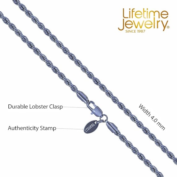 4mm Twisted Rope Chain Necklace for Men & Women Stainless Steel | Black | Gunmetal | Diamond Cut 16 to 36 Inches