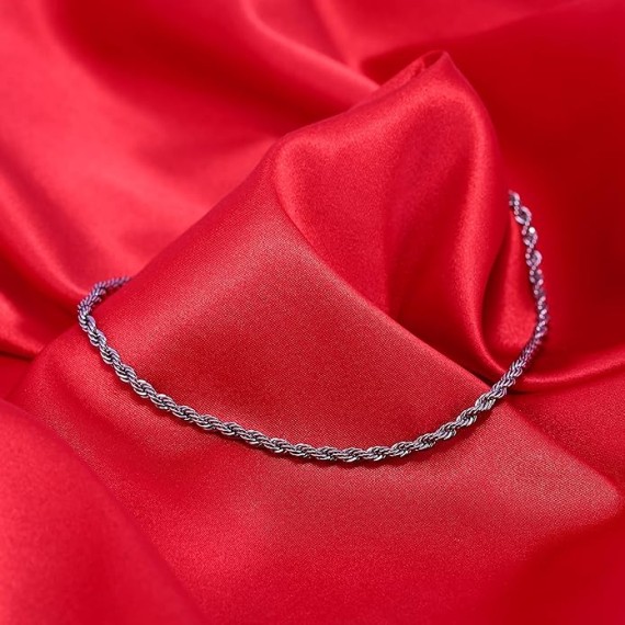 4mm Twisted Rope Chain Necklace for Men & Women Stainless Steel | Black | Gunmetal | Diamond Cut 16 to 36 Inches
