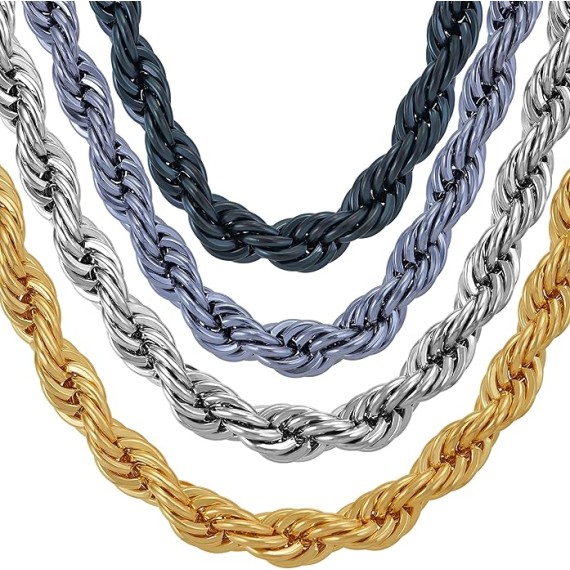 8mm Rope Chain Necklace 24k Real Gold Plated for Women and Men