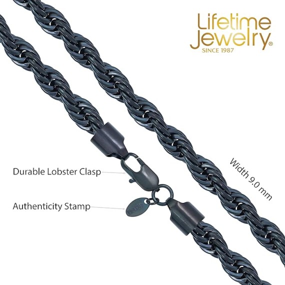 9mm Rope Chain Necklace 24k Real Gold Plated for Women and Men