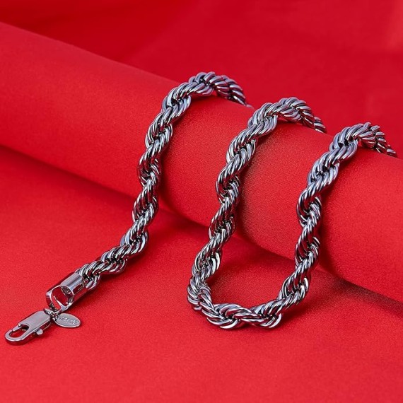 9mm Rope Chain Necklace 24k Real Gold Plated for Women and Men