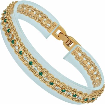 Braided Rope Chain Bracelets with Crystals for Women 24k Gold Plated