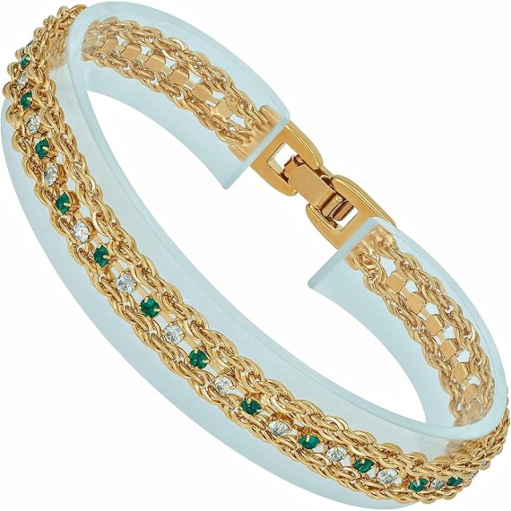 Braided Rope Chain Bracelets with Crystals for Women 24k Gold Plated