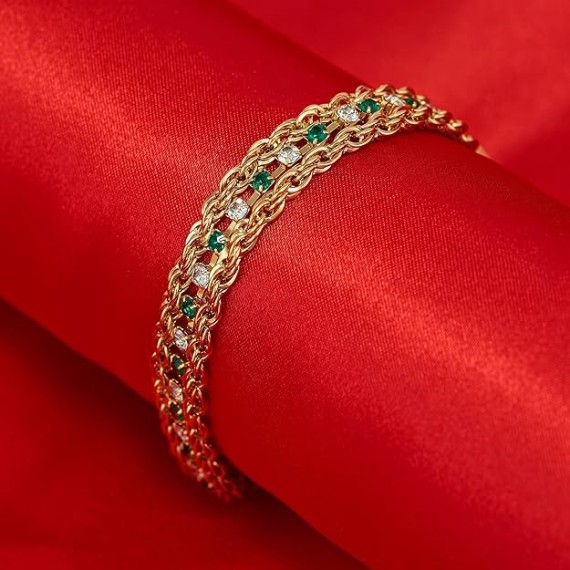 Braided Rope Chain Bracelets with Crystals for Women 24k Gold Plated