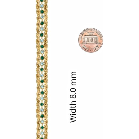 Braided Rope Chain Bracelets with Crystals for Women 24k Gold Plated