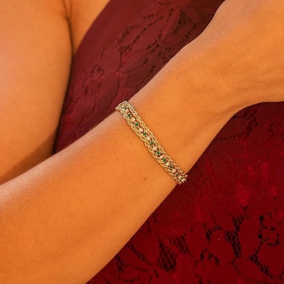 Braided Rope Chain Bracelets with Crystals for Women 24k Gold Plated