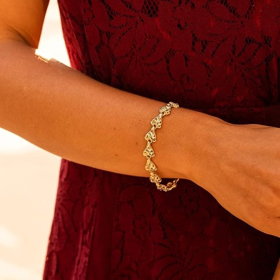 Heart Bracelets for Women and Teen 24k Real Gold Plated