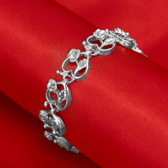 Hearts and Roses Ladies Charm Bracelet for Women 24k Real Gold Plated