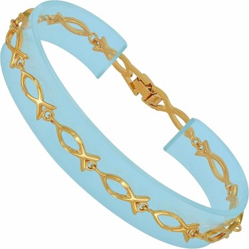 Diamond Cut Fish Link Bracelet for Women and Men 24k Real Gold Plated