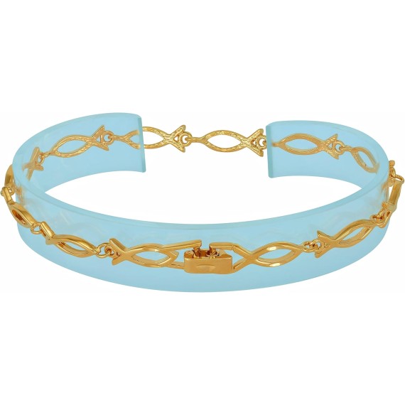 Diamond Cut Fish Link Bracelet for Women and Men 24k Real Gold Plated