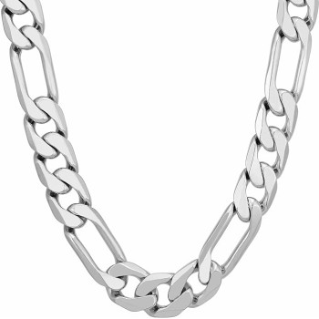 Beveled Figaro Chain Necklaces for Women and Men 24k Real Gold Plated (6.5mm, 8mm, 9.5mm & 11mm)