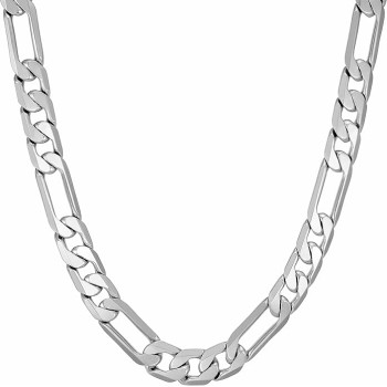 Beveled Figaro Chain Necklaces for Women and Men 24k Real Gold Plated (6.5mm, 8mm, 9.5mm & 11mm)
