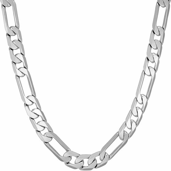 Beveled Figaro Chain Necklaces for Women and Men 24k Real Gold Plated (6.5mm, 8mm, 9.5mm & 11mm)