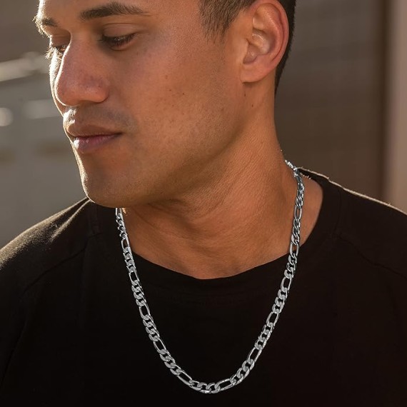 Beveled Figaro Chain Necklaces for Women and Men 24k Real Gold Plated (6.5mm, 8mm, 9.5mm & 11mm)