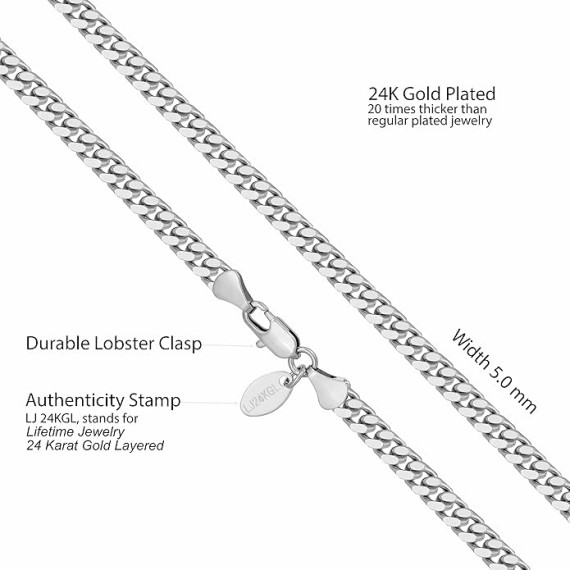 Miami Curb Square Cut Cuban Link Chain Necklaces 24k Gold Plated (5mm & 9.5mm)