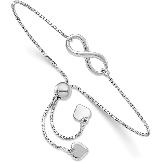 25 Leslie's Sterling Silver Polished Centered Infinity Charm Adjustable Fancy Women's Bracelet