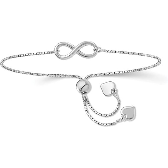 25 Leslie's Sterling Silver Polished Centered Infinity Charm Adjustable Fancy Women's Bracelet