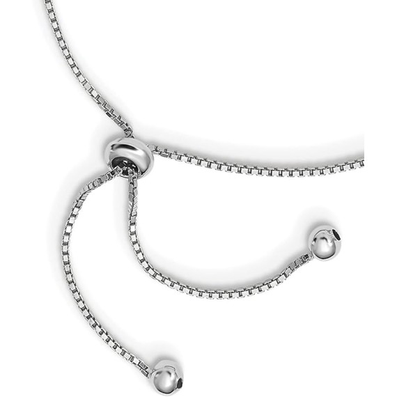 Fancy Rhodium Plated Cz Centered Colorful Circle Charm with Polished 925 Sterling Silver Bolo Bracelet