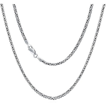 925 Sterling Silver 2.5mm Solid Byzantine Chain Link Necklace for Men Women Oxidized Square Silver Chain Jewelry Gift, 16-36 Inch